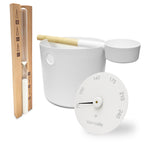 SaunaLife Essentials Set 2 aluminum sauna bucket, ladle and sand timer