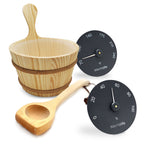 SaunaLife Essentials Set 3 wood sauna bucket and ladle with thermometer and hygrometer