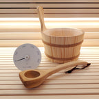 SaunaLife Essentials Set 4 wood sauna bucket and ladle with thermometer, White