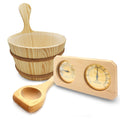 SaunaLife Essentials Set 8 wood sauna bucket and ladle with thermometer and hygrometer