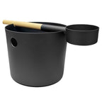 Black KOLO sauna bucket and ladle, side view