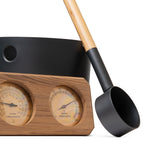 SaunaLife Essentials Set 7 aluminum sauna bucket and ladle with wood thermometer and hygrometer, Black