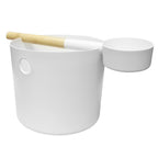 White KOLO sauna bucket and ladle, side view