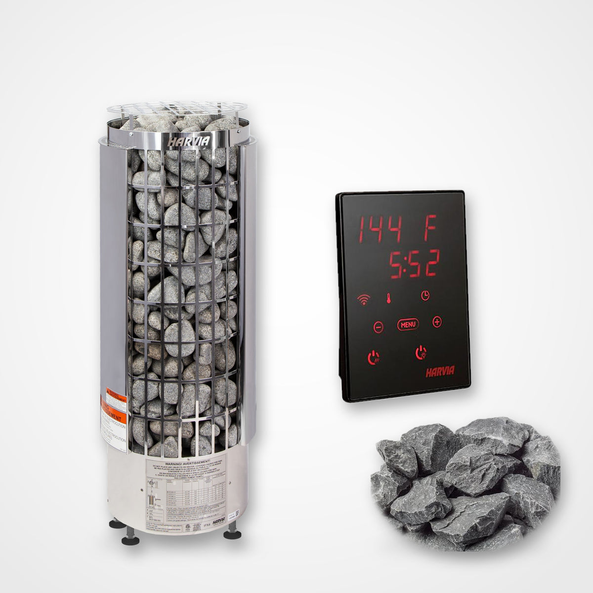 Harvia Cilindro PC60E 6kW Sauna Heater with Xenio control panel and sauna stones