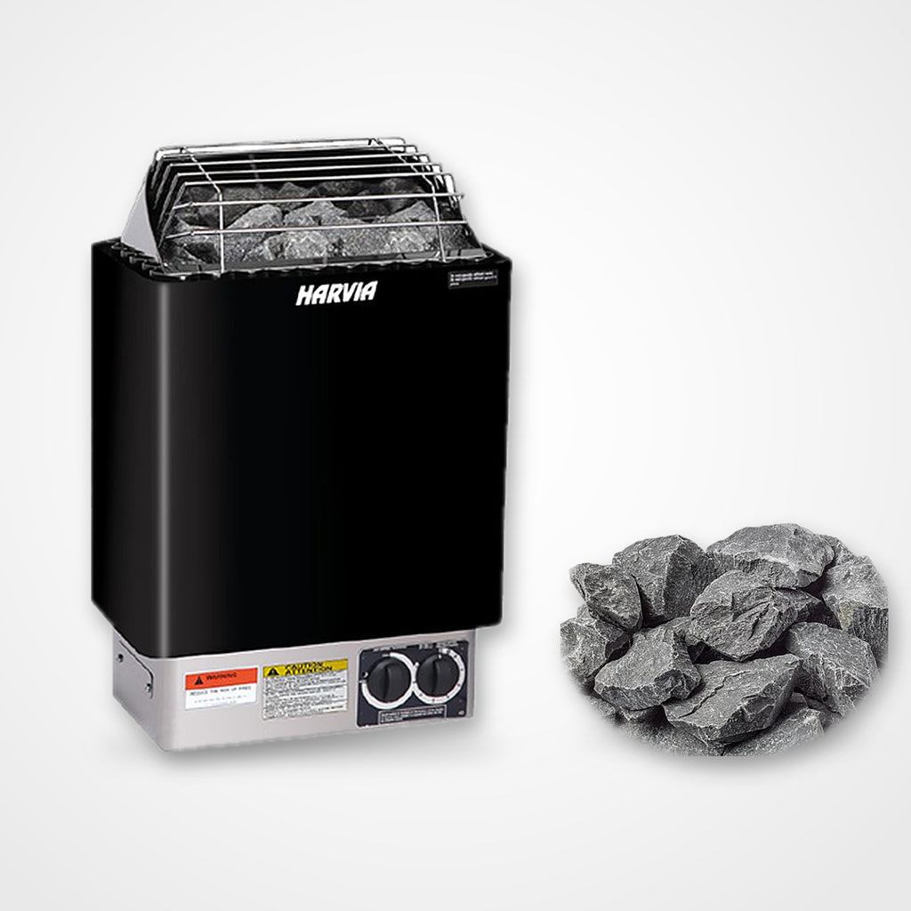 Harvia KIP 8kW Sauna Heater in black with built-in controls and sauna stones