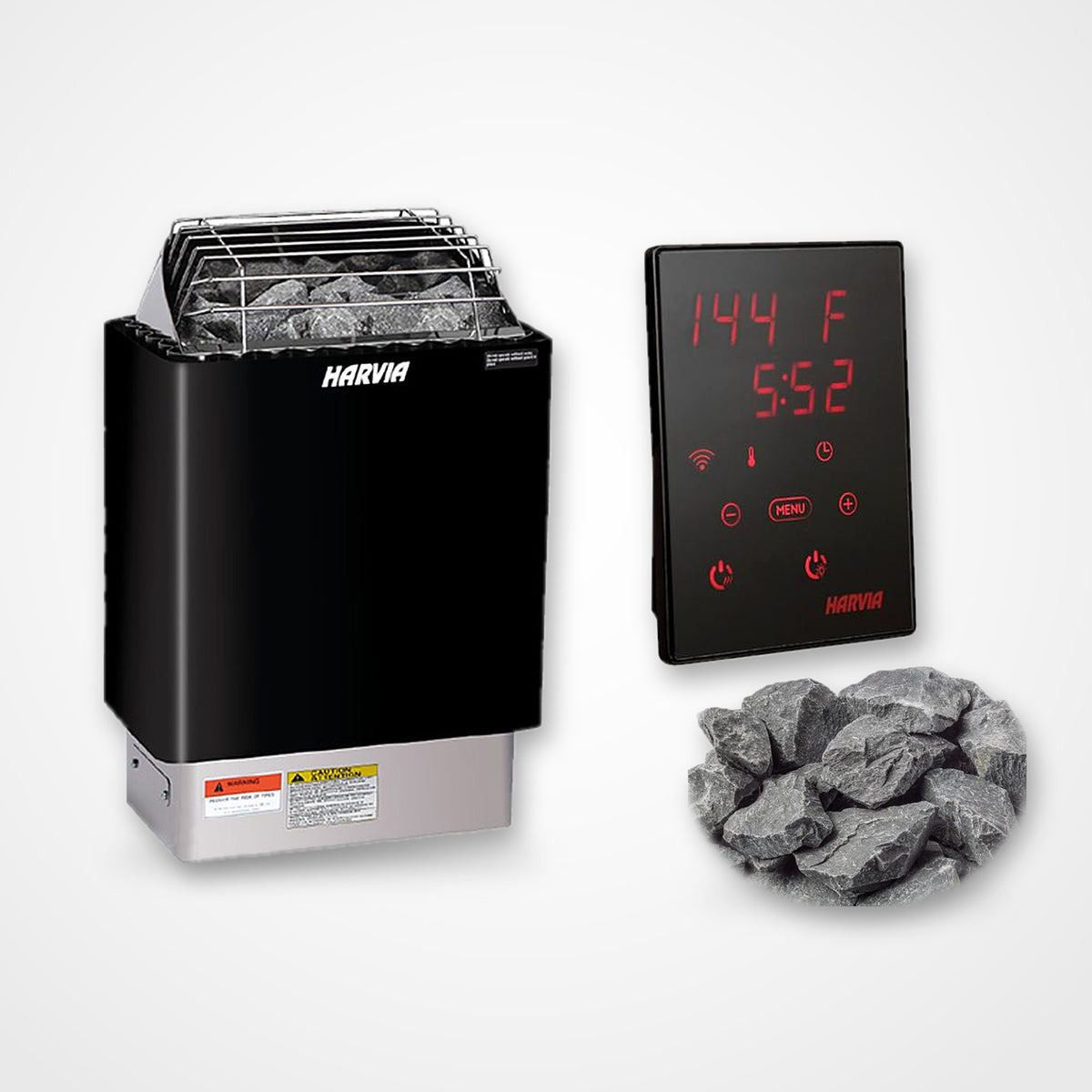 Harvia KIP 6kW Sauna Heater in black with Xenio Wi-Fi control and sauna stones