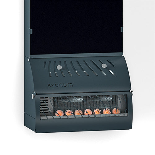 Close-up of the Saunum AirSolo 80 wall-mounted sauna temperature and steam equalizer in anthracite