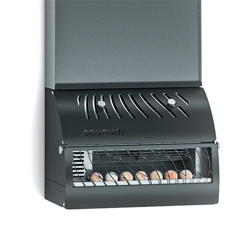 Close-up of the Saunum AirSolo Wall in-wall sauna temperature and steam equalizer in anthracite