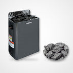 Harvia The Wall 8kW electric sauna heater in black with sauna stones
