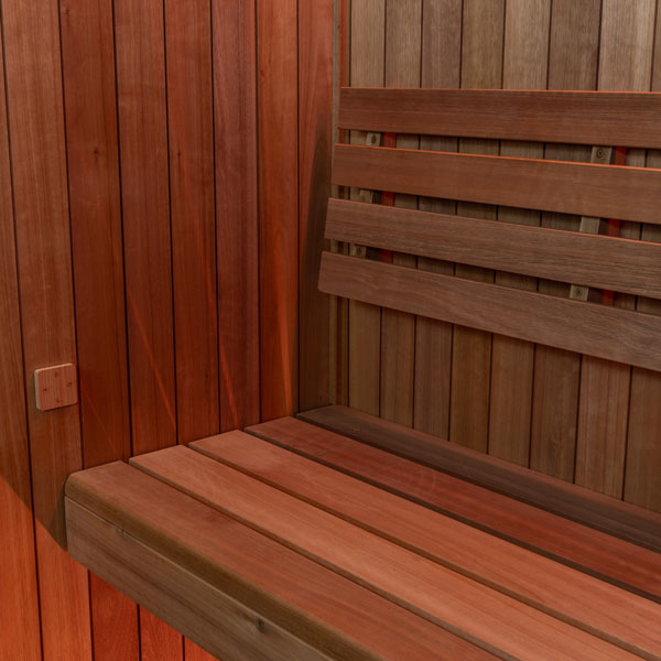 Bench detail inside the Dundalk Leisurecraft Element Studio 4 Person Traditional Indoor Sauna