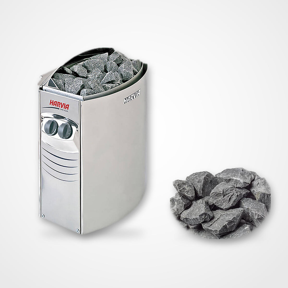 Harvia Vega 1.9kW electric sauna heater with built-in controls and sauna stones