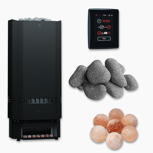 Saunum Air Perfect 7 7kW sauna heater package with AirIQ WiFi control and sauna stones, view 1
