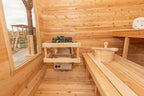 Interior of the Dundalk CT Luna 4-Person Outdoor Sauna with upper and lower benches