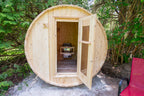 Dundalk CT Harmony 4-Person Outdoor Barrel Sauna with the door open