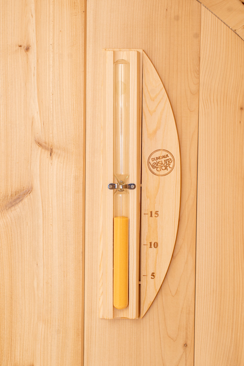 Glass door of the Dundalk CT Harmony 4-Person Outdoor Barrel Sauna
