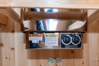 Heater control panel inside the Dundalk CT Tranquility 6-Person Outdoor Barrel Sauna