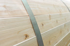 Stainless steel band detail on the Dundalk CT Tranquility 6-Person Outdoor Barrel Sauna