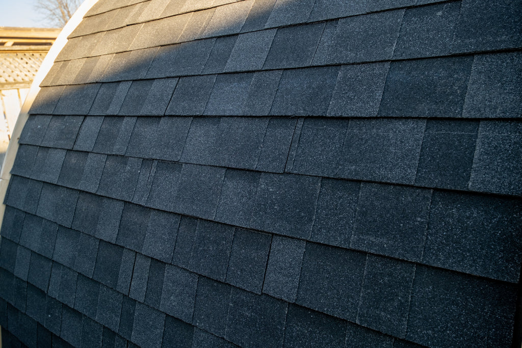 Black shingle roof detail on the Dundalk CT MiniPOD 4-Person Sauna