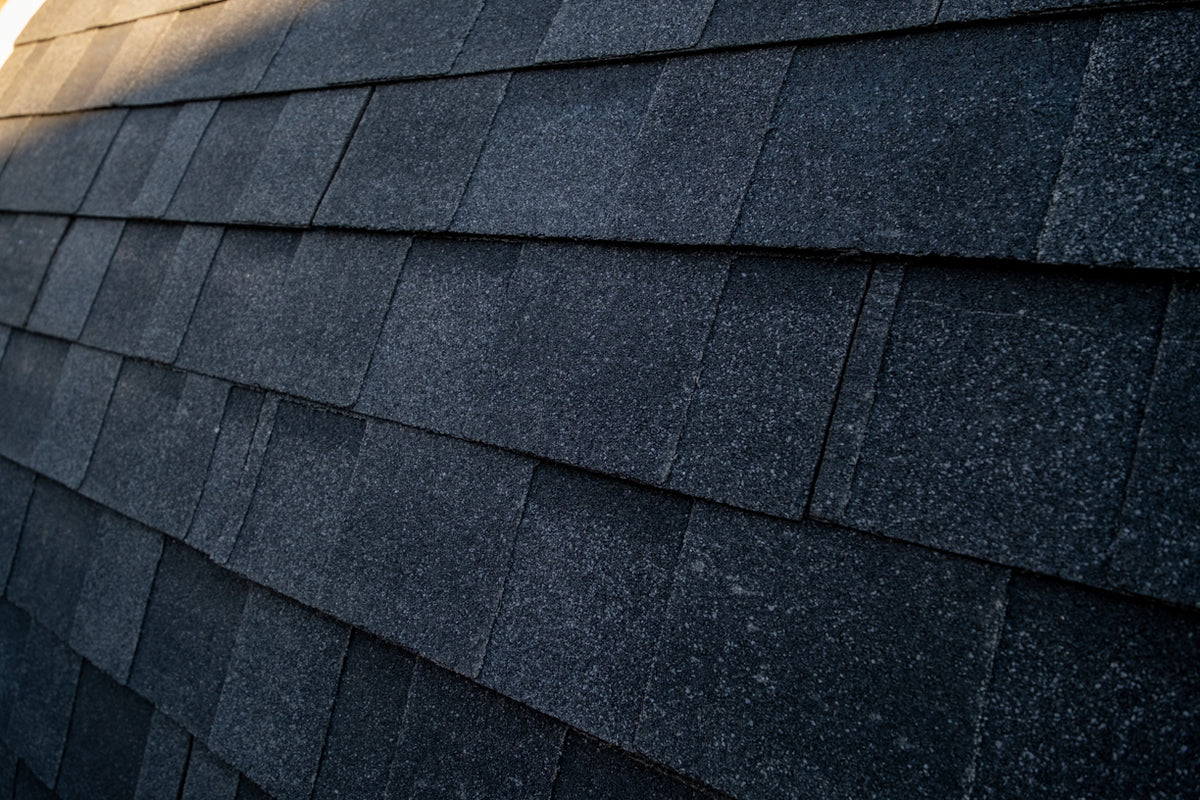 Close-up of black roof shingles on the Dundalk CT MiniPOD 4-Person Sauna