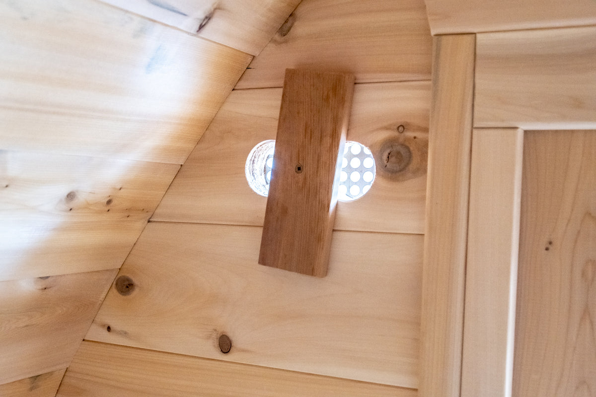 Interior ceiling of the Dundalk CT MiniPOD 4-Person Sauna with ventilation window