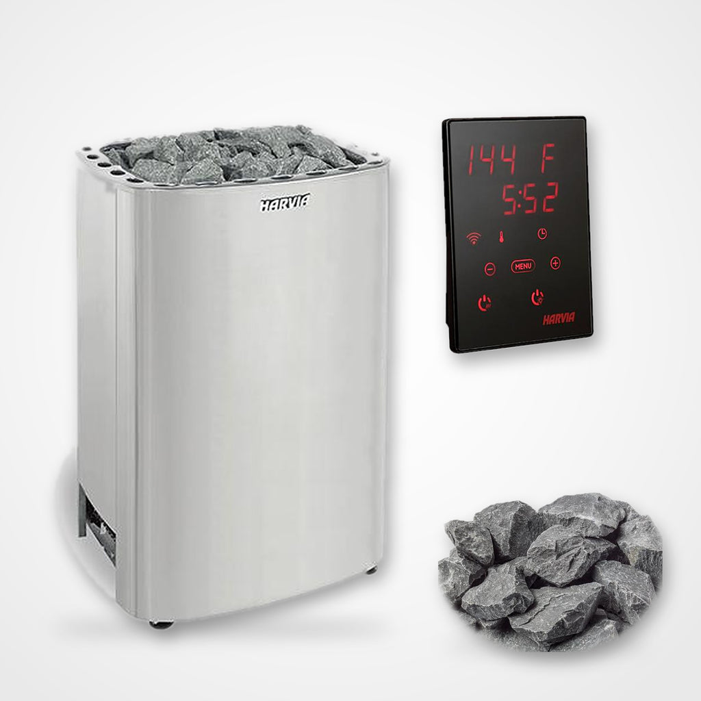 Harvia Club K12.5G 12.5kW electric sauna heater with Xenio control panel and sauna stones