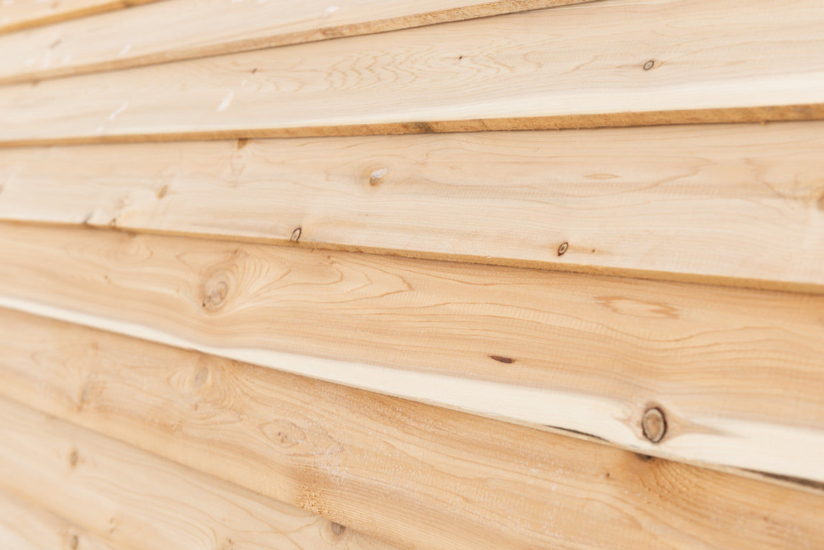 Cedar plank detail on the Dundalk CT Elation 4-Person Outdoor Barrel Sauna