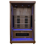 Inside the Finnmark FD-2 sauna with blue light