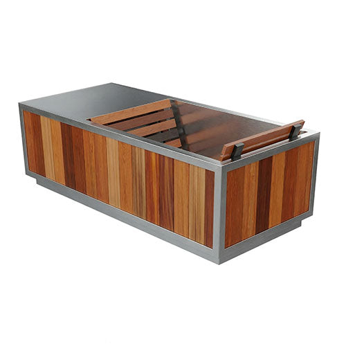 Finnmark SoulCold stainless steel and cedar plunge tub, angled view