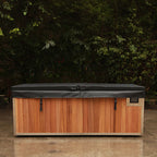 Finnmark SoulCold plunge tub with black insulated vinyl cover in place