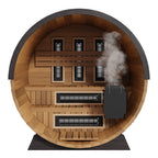 Finnmark FD-6 barrel sauna with the door open, front view