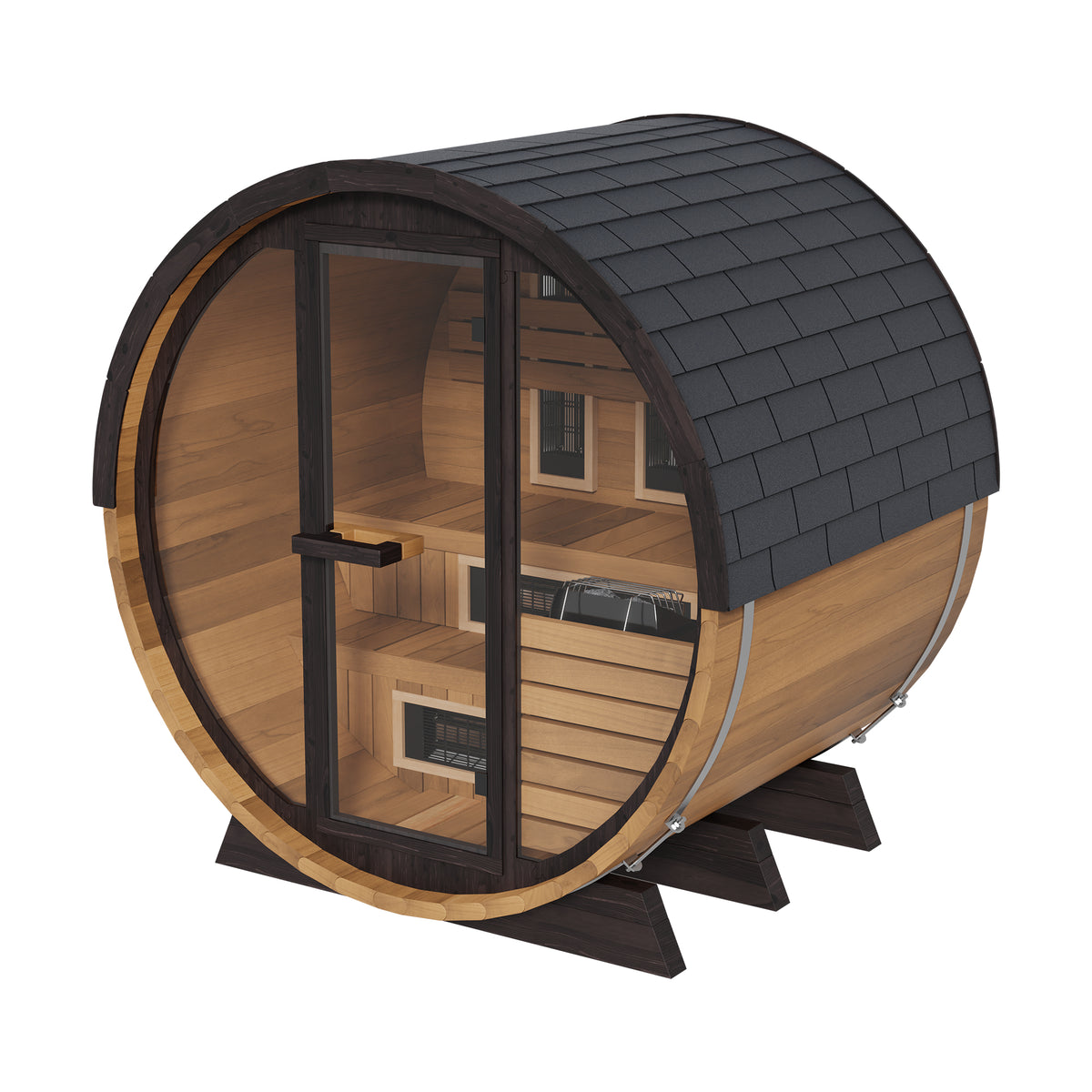 Finnmark FD-6 barrel sauna, left side from above