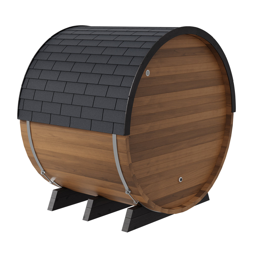 Finnmark FD-6 barrel sauna, rear right side angle