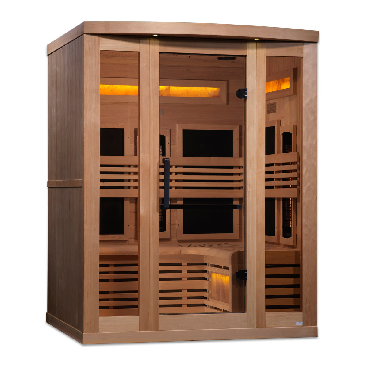 Golden Designs Reserve Edition 3-Person Indoor Full Spectrum Infrared Sauna (Near Zero EMF) — with Himalayan Salt Bar