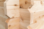 Log corner detail of the Dundalk CT Georgian 6-Person Outdoor Cabin Sauna