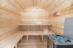 Interior of the Dundalk CT Georgian 6-Person Outdoor Cabin Sauna with benches and heater