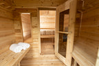 Change room interior of the Dundalk CT Georgian 6-Person Cabin Sauna with Change Room