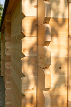 Log corner joint detail on the Dundalk CT Georgian 6-Person Cabin Sauna with Change Room