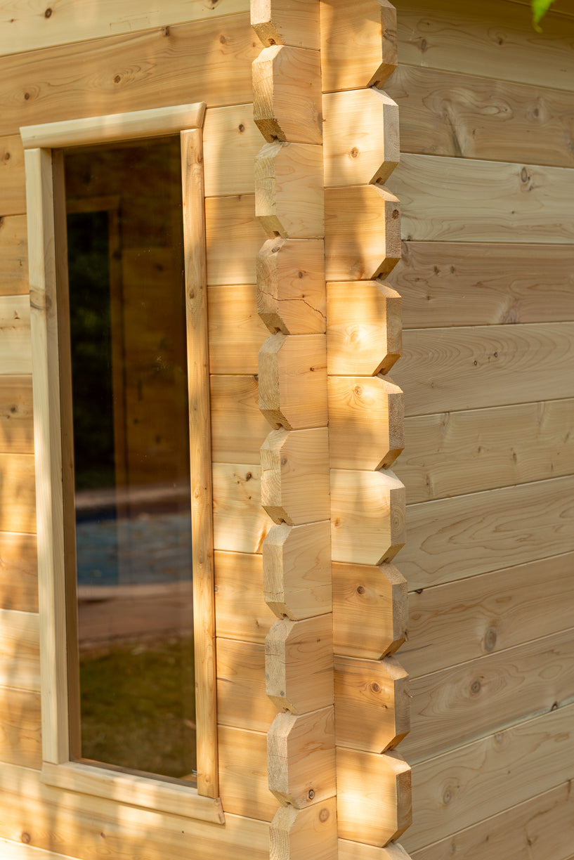 Door and window detail on the Dundalk CT Georgian 6-Person Cabin Sauna with Change Room