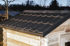 Black metal tile roof on the Dundalk CT Granby 3-Person Outdoor Cabin Sauna