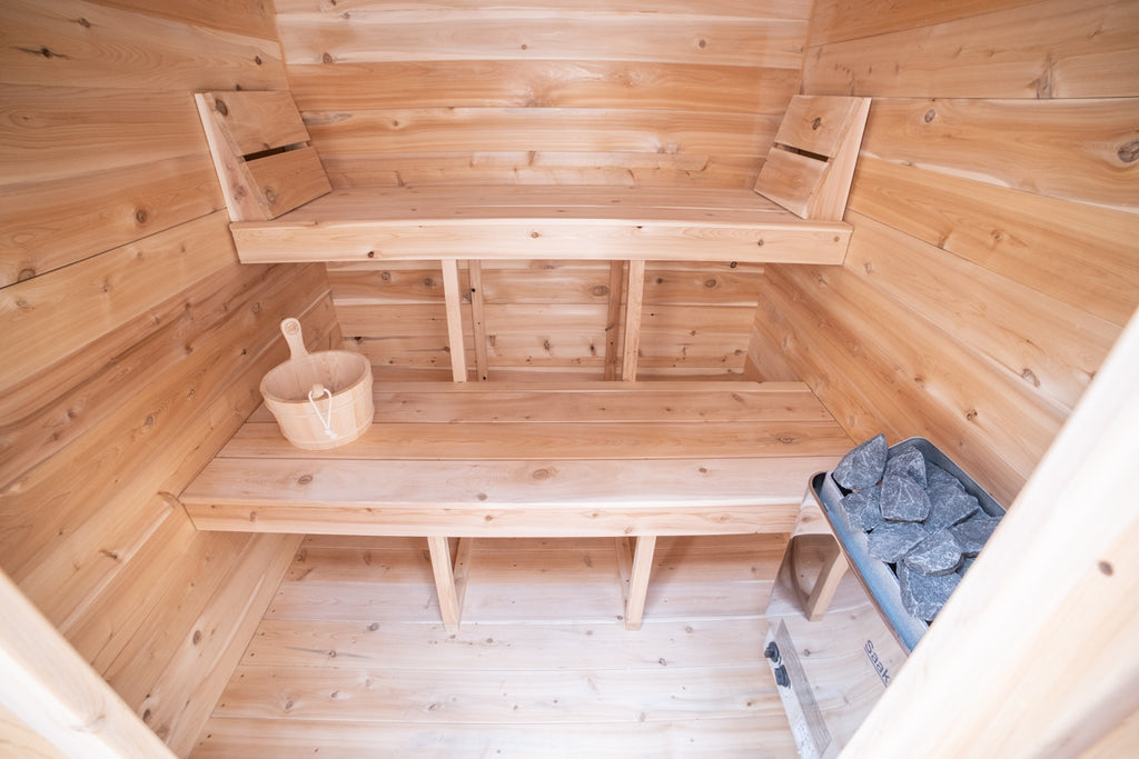 Interior of the Dundalk CT Granby 3-Person Outdoor Cabin Sauna with benches