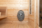 Wall-mounted heater beside the window in the Dundalk CT Georgian 6-Person Cabin Sauna with Porch