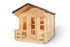 Angled right view of the Dundalk CT Georgian 6-Person Cabin Sauna with Porch with porch