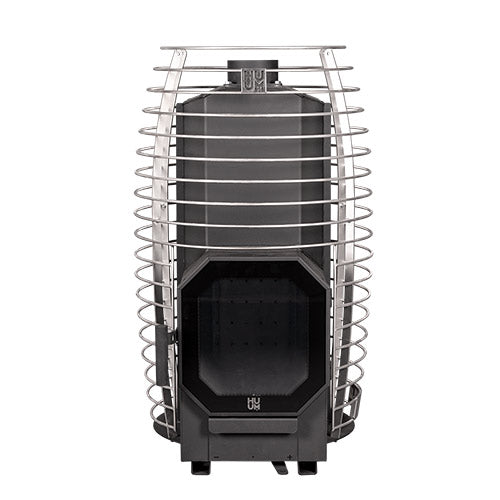 Huum Hive Flow 9.8kW wood-burning sauna stove with stainless steel stone cage