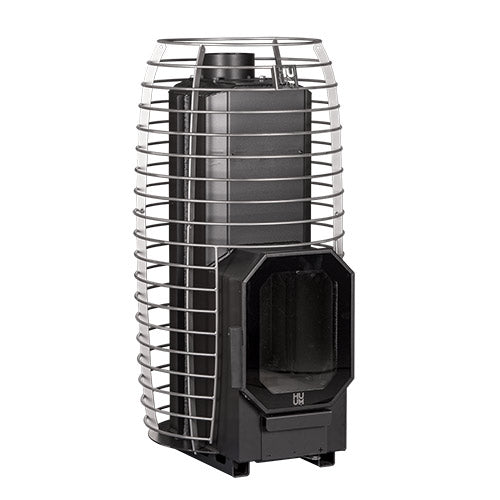 Huum Hive Flow Mini 8.5kW wood-burning sauna stove with stainless steel stone cage