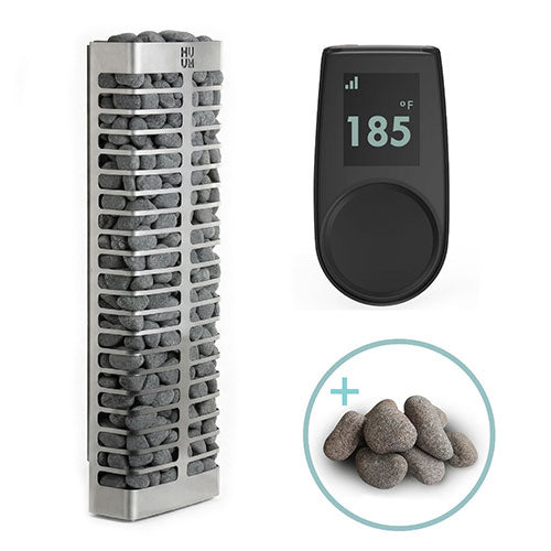 Huum Steel Mini 3.5kW Sauna Heater package with UKU control panel and sauna stones