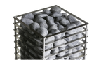 Top view of the Huum Cliff 6kW Sauna Heater stone cage with sauna stones, angled