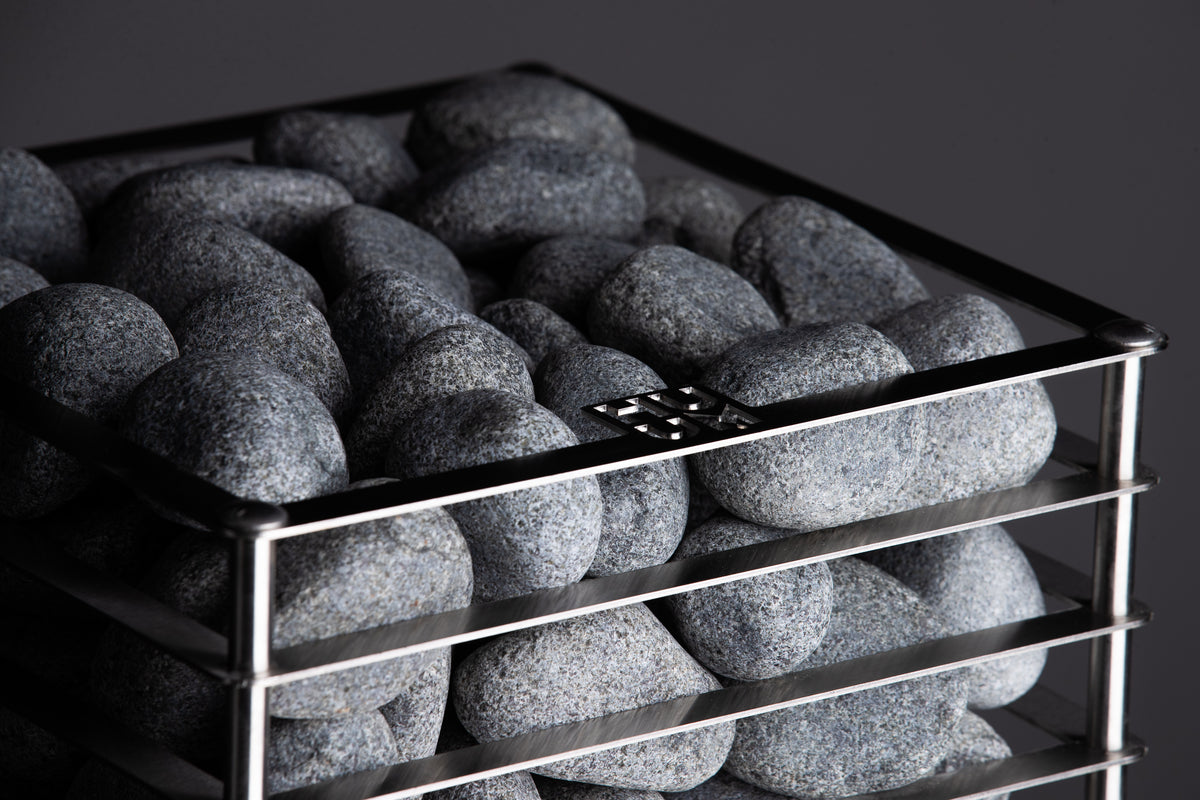 Top view of the Huum Cliff 6kW Sauna Heater stone cage with sauna stones