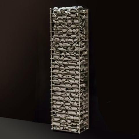 Huum Cliff Mini 3.5kW Sauna Heater front view with sauna stones on a dark background
