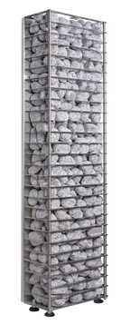 Huum Cliff Mini 3.5kW Sauna Heater front view with sauna stones, angled