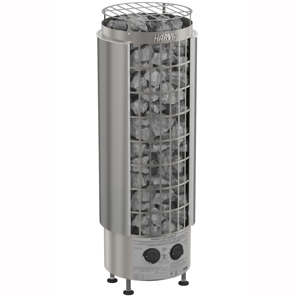 Front view of the Harvia Cilindro PC90 9kW Sauna Heater with sauna stones